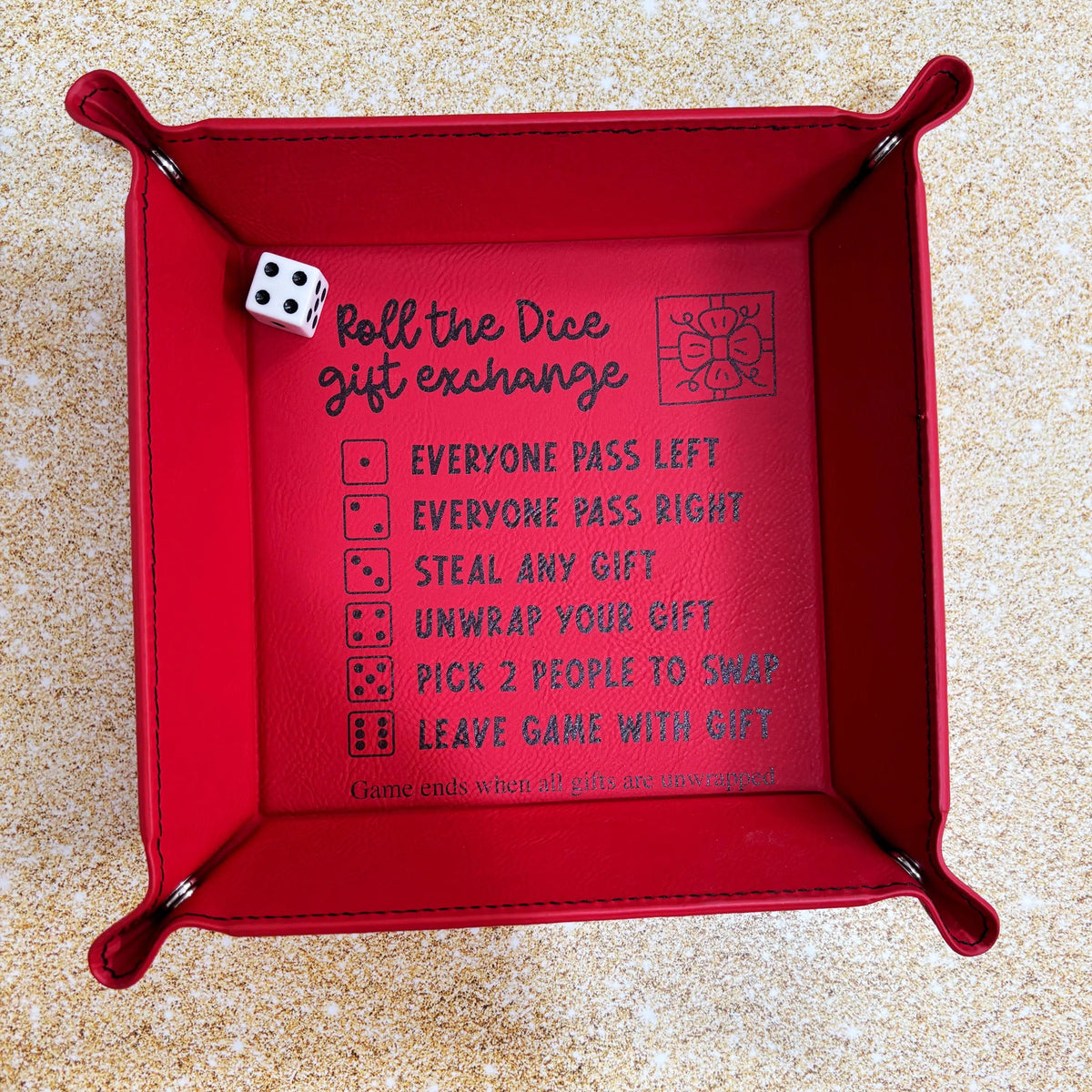 Christmas Dice Exchange Game – White Elephant Gift Tray
