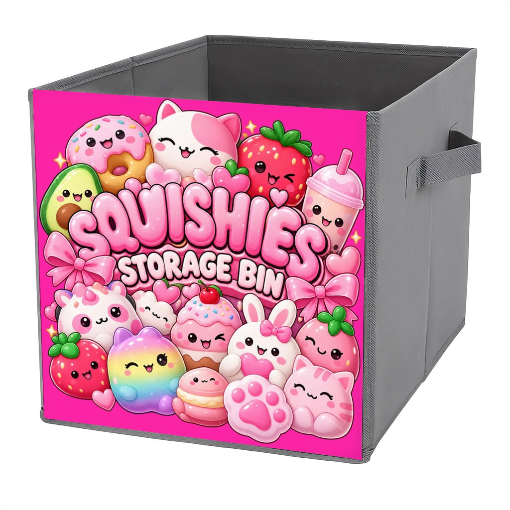 Kawaii Squishies Storage Bin – Cute Pink Collapsible Toy Organizer