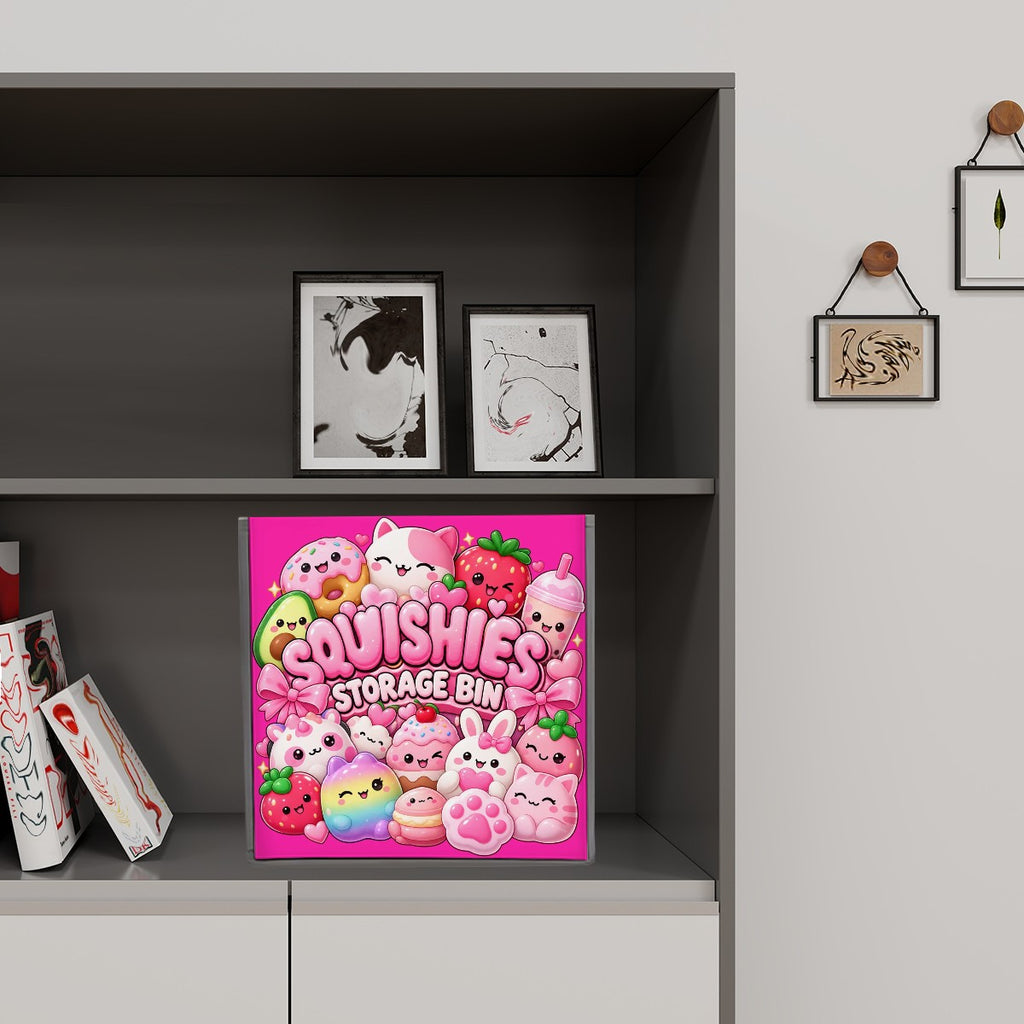 Kawaii Squishies Storage Bin – Cute Pink Collapsible Toy Organizer