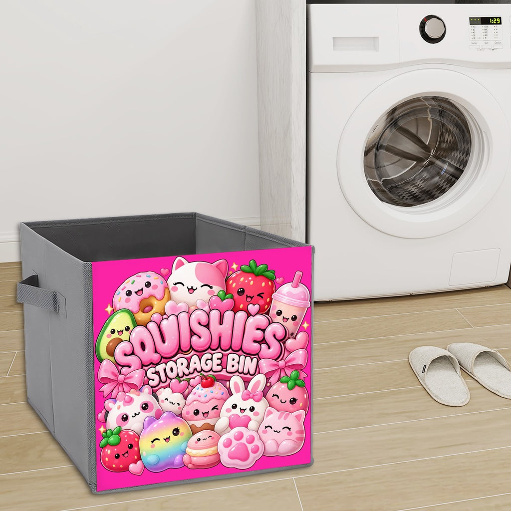 Kawaii Squishies Storage Bin – Cute Pink Collapsible Toy Organizer