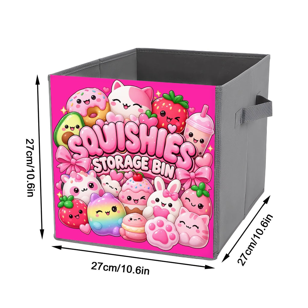 Kawaii Squishies Storage Bin – Cute Pink Collapsible Toy Organizer