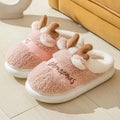 Christmas Reindeer Plush Slippers – Cozy Thick Sole Holiday House Shoes for Women & Men