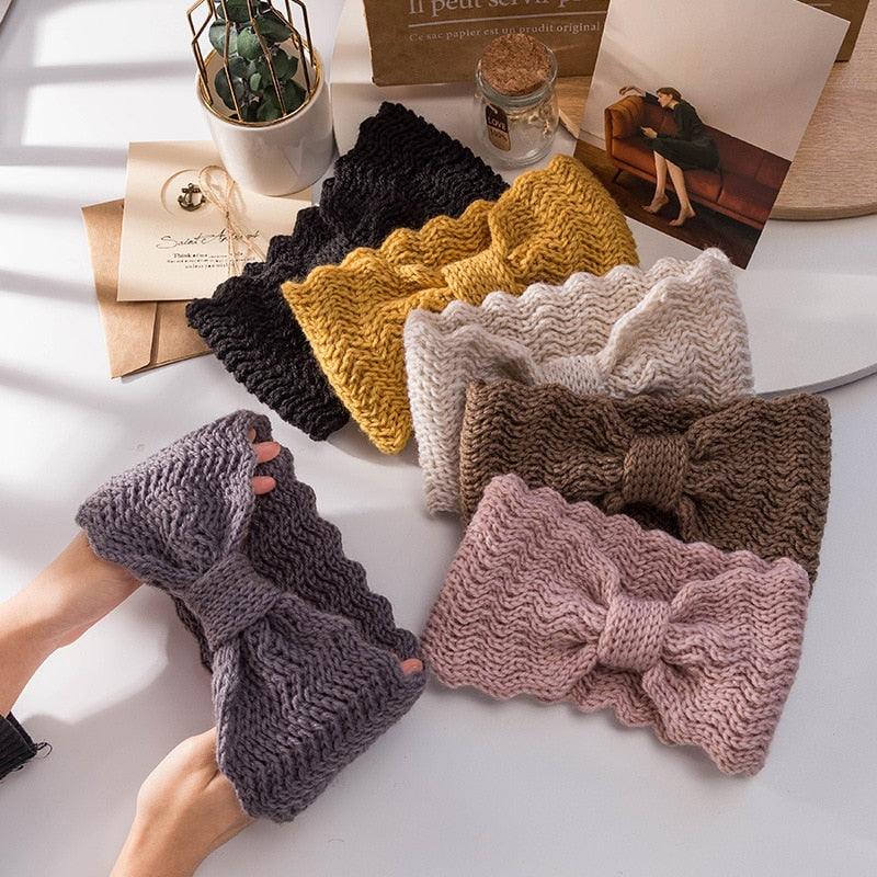 Women’s Wide Knit Bow Headband – Soft Knotted Winter Ear Warmer
