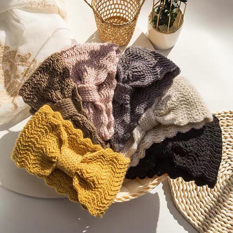 Women’s Wide Knit Bow Headband – Soft Knotted Winter Ear Warmer