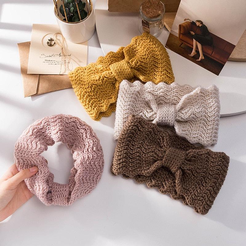 Women’s Wide Knit Bow Headband – Soft Knotted Winter Ear Warmer