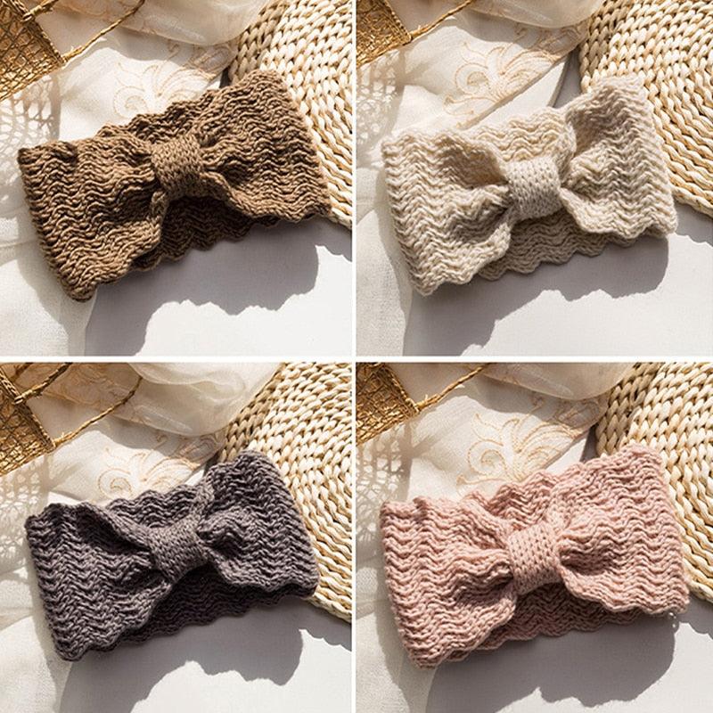 Women’s Wide Knit Bow Headband – Soft Knotted Winter Ear Warmer